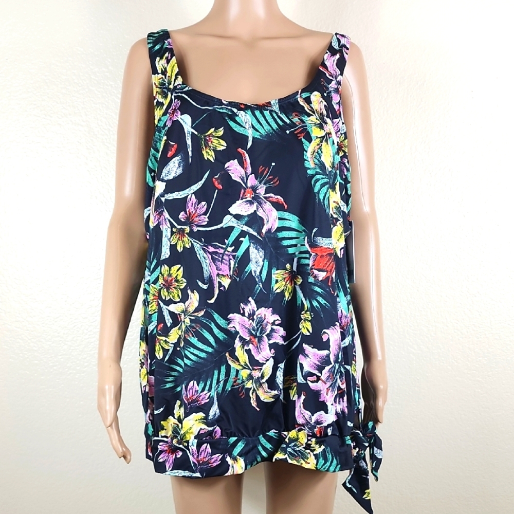 Fullfitall Black Floral Plus Size Tankini
